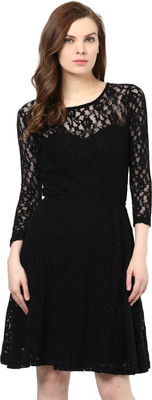 Marie Lucent Women A-line White, Black Dress