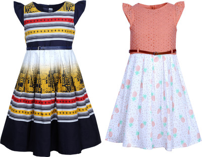 

Bella Moda Girls Midi/Knee Length Casual Dress(Multicolor, Half Sleeve)