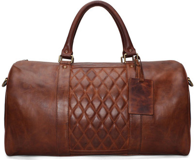 

Brune 18 inch/46 cm TAN LEATHER DIAMOND STITCH COLLECTION DUFFLE /GYM BAG Travel Duffel Bag(Brown)