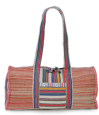 

The House of Tara Handloom Fabric Weekender Overnighter Travel Duffel Bag(Red, Grey), Grey;red