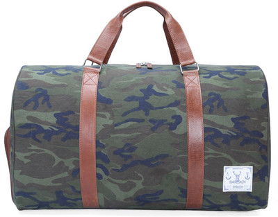 

Bare Skin 20 inch/50 cm CAMOFLAGE CANVAS / TAN LEATHER DUFFLE BAG Travel Duffel Bag(Green)