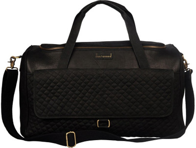 

Justanned 20 inch/51 cm LEATHER FRONT FLAP POCKET DUFFLE BAG Travel Duffel Bag(Black)