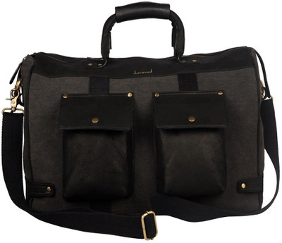 

Justanned 20 inch/51 cm LEATHER/CANVAS DUAL FRONT POCKET DUFFLE BAG Travel Duffel Bag(Grey)