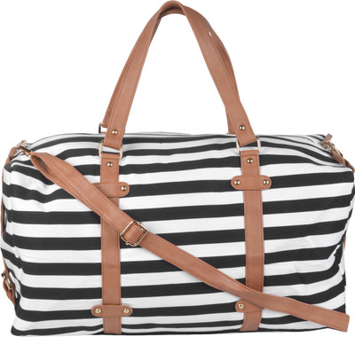 

Kleio Unisex Striped Duffle Weekend Bag Travel Duffel Bag(Black, White)