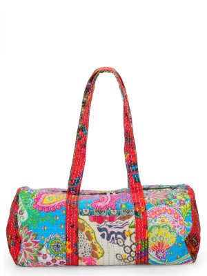 

The House of Tara Vintage Fabric Patchwork Overnighter Travel Duffel Bag(Blue, Red)