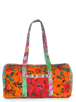 

The House of Tara Vintage Fabric Patchwork Weekender Travel Duffel Bag(Orange, Red)