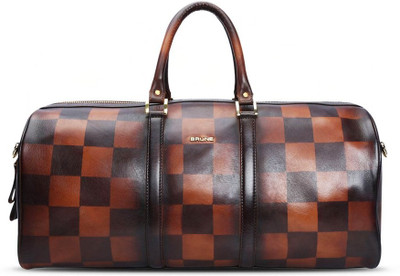 

Brune Check Accent Hand Painted Genuine Leather Duffle Bag Travel Duffel Bag(Brown)