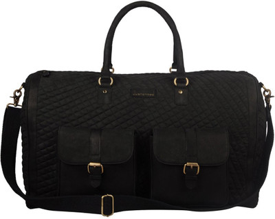 

Justanned 20 inch/51 cm LEATHER FRONT DUAL POCKET DUFFLE BAG Travel Duffel Bag(Black)