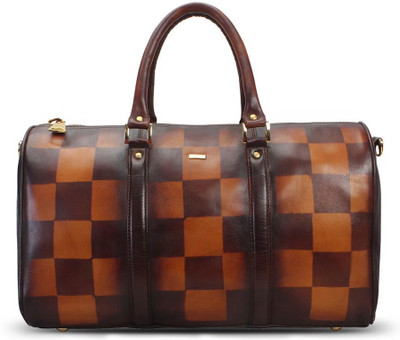 

Brune Chess Design Hand Painted Genuine Leather Duffle Bag Travel Duffel Bag(Brown)