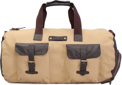 

Bare Skin 18 inch/46 cm BEIGE CANVAS & LEATHER DUFFLE GYM BAG Travel Duffel Bag(Beige)