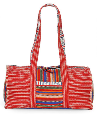 

The House of Tara Handloom Fabric Overnighter Travel Duffel Bag(Red)