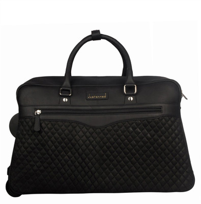 

Justanned 20 inch/51 cm ROLLING LEATHER DUFFLE STROLLEY Travel Duffel Bag(Black)