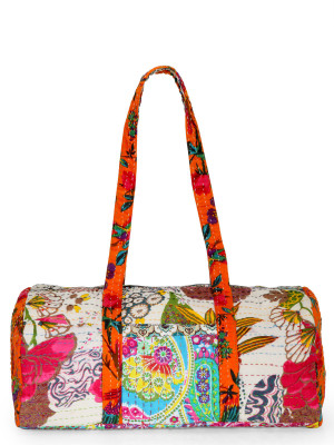 

The House of Tara Vintage Patchwork Fabric Overnighter Travel Duffel Bag(White, Orange), Orange;white