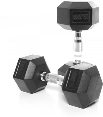 

Kobo HOME GYM EXERCISE 12.5 KG X 2 (Total 25 KG) CARDIO AEROBIC TRAINING FITNESS GRIPPY HEX RUBBER (Pair) Fixed Weight Dumbbell(25 kg), Chrome;black