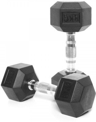 

Kobo HOME GYM EXERCISE 8 KG X 2 (Total 16 KG) CARDIO AEROBIC TRAINING FITNESS GRIPPY HEX RUBBER (Pair) Fixed Weight Dumbbell(16 kg), Chrome;black
