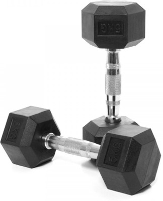 

Kobo HOME GYM EXERCISE 5 KG X 2 (Total 10 KG) CARDIO AEROBIC TRAINING FITNESS GRIPPY HEX RUBBER (Pair) Fixed Weight Dumbbell(10 kg), Chrome;black