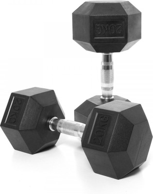 

Kobo HOME GYM EXERCISE 20 KG X 2 (Total 40 KG) CARDIO AEROBIC TRAINING FITNESS GRIPPY HEX RUBBER (Pair) Fixed Weight Dumbbell(40 kg), Chrome;black