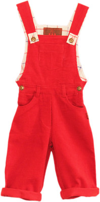 My Little Lambs Dungaree For Girls Solid Cotton Blend(Red) My Little Lambs Dungaree For Girls Solid Cotton Blend(Red)
