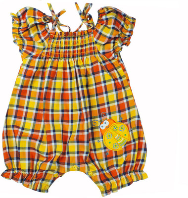 17% OFF on Ole Baby Romper For Girls Casual Checkered Cotton(Orange)