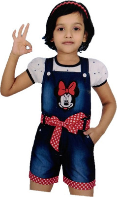

Leo Girls Dungaree For Girls Printed Cotton(Dark Blue
