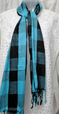 

Skhoza Viscose Checkered Women's Dupatta, Blue black
