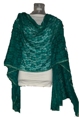 

Skhoza Net Self Design Women's Dupatta, Dark green