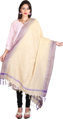 

Kanheyas Khadi, Silk Cotton Blend Woven Women's Dupatta, Beige purple