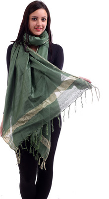 

Inara Robes Silk Cotton Blend Solid Women's Dupatta, Dark green;gold