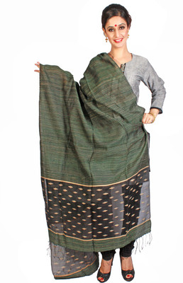 

Slice Of Bengal Tussar Silk Striped Women's Dupatta, Bottalgreen