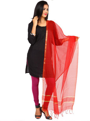 

Kataan Bazaar Jute Woven Women's Dupatta, Red;white