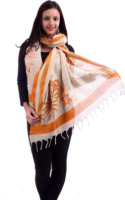 Inara Robes Khadi Printed Women's Dupatta, Cream;orange