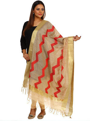 

Kataan Bazaar Tussar Silk Woven Women's Dupatta, Beige;red