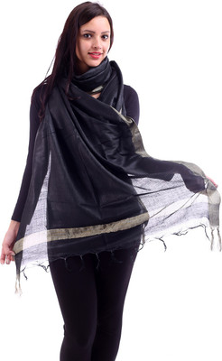 

Inara Robes Silk Cotton Blend Solid Women's Dupatta, Black;gold