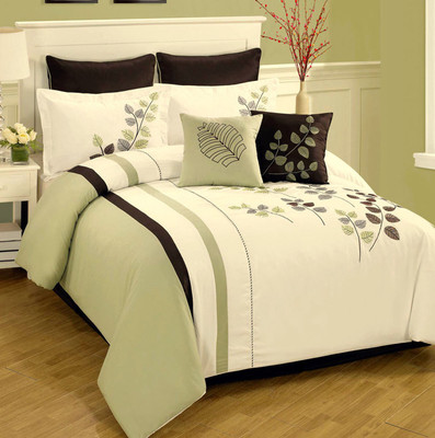 

Bella King Cotton Duvet Cover(White, Green), Green;white