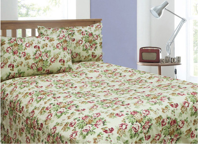 

Rhome Queen Cotton Duvet Cover(Beige, Pink, Green, 2 Pillow Covers, 1 Duvet Cover), Beige;green;pink