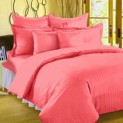 

Ahmedabad Cotton 210 TC Satin Double King Striped Bedsheet(Pack of 1, Pink)