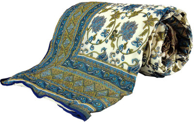 45% OFF on Little India Floral Double Duvet(Cotton, Beige, Green)