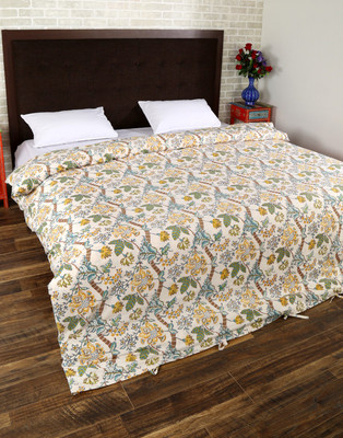 

Rajrang King Cotton Duvet Cover(White, Green), Green;white