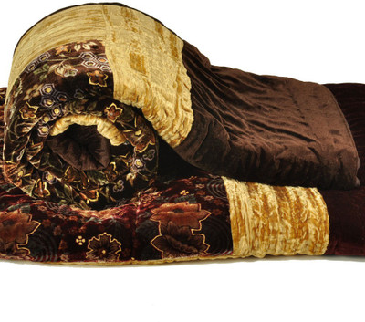 23% OFF on Little India Floral Double Quilt(Velvet, Brown)