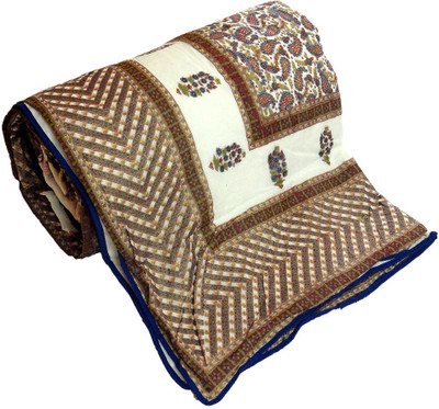 56% OFF on Little India Floral Double Duvet(Cotton, Brown, Beige)