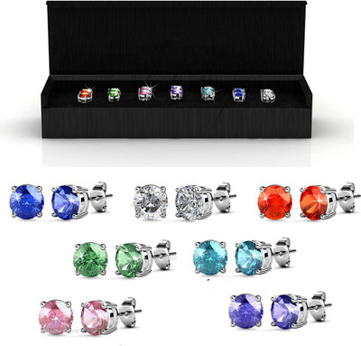 YELLOW CHIMES 7 Pairs For 7 Days Swarovski Crystal Brass Earring Set