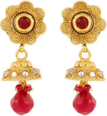 rajwada arts Red Floral Design Brass Drops & Danglers