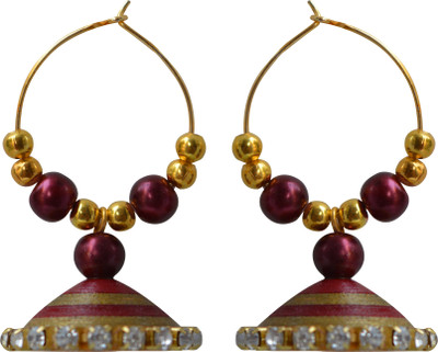 

Kaagitham Gold And Maroon Paper Hoop Earring