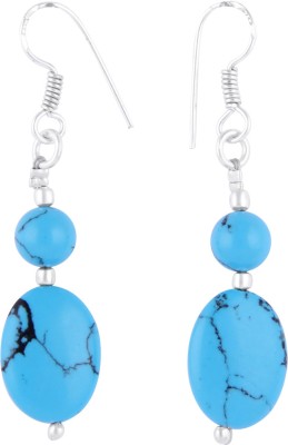 Pearlz Ocean 2.5 Inch Dyed Howlite Blue Oval and Round Shaped Alloy Drops & Danglers
