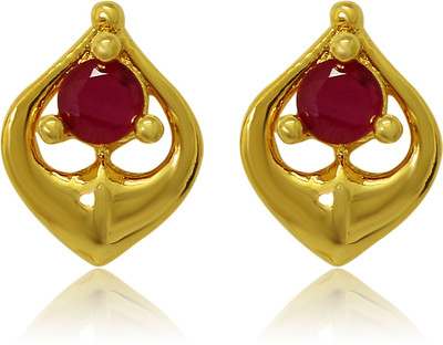 mahi Red Heart Drop Ruby Alloy, Brass Stud Earring