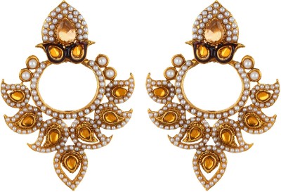 

Fabula Gold & White Zircon American Diamond AD CZ Kundan & Pearl Traditional Ethnic Jewellery Kairi Drop for Women, Girls & Ladies Metal Dangle Earring