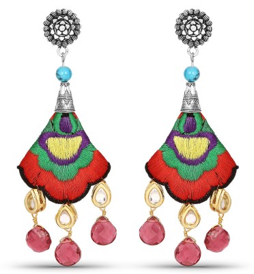 Johareez Designer Two Tone Plated Multi Stone Drop Earrings Brass Drops & Danglers