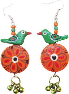 

Juhi Malhotra Green And Orange Bird Wood Dangle Earring