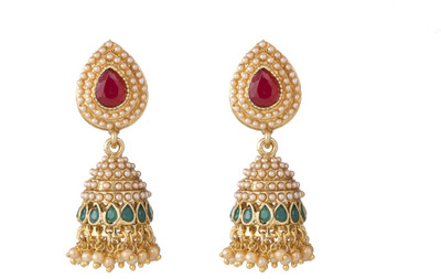 Shining Jewel Elegant Royal Jhumkas Pearl Brass Jhumki Earring