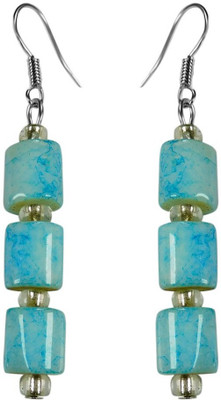Crystals & Beads Turquoise Blue Colour Drum Bead & White Crystal Acrylic, Glass, Crystal Dangle Earring available at flipkart for Rs.229